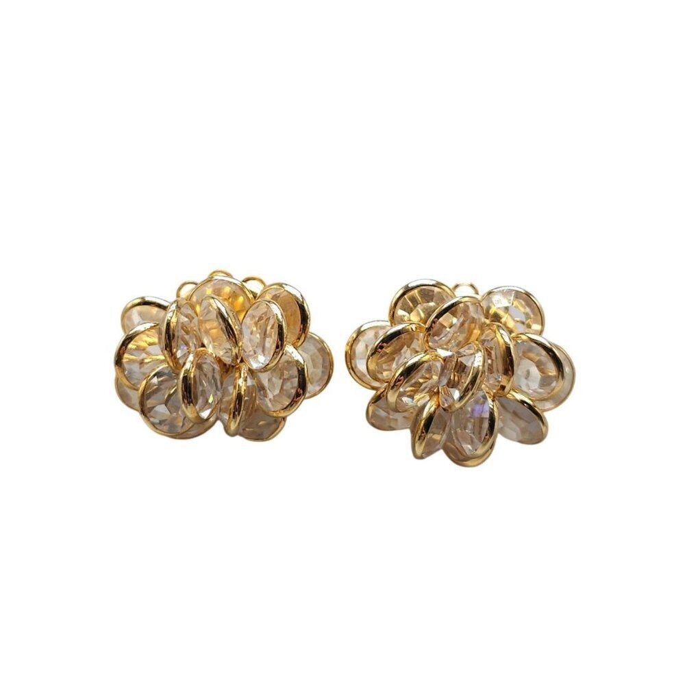 Gold Clear Crystal Savvy  Swarovski Cluster Vintage Post Earrings